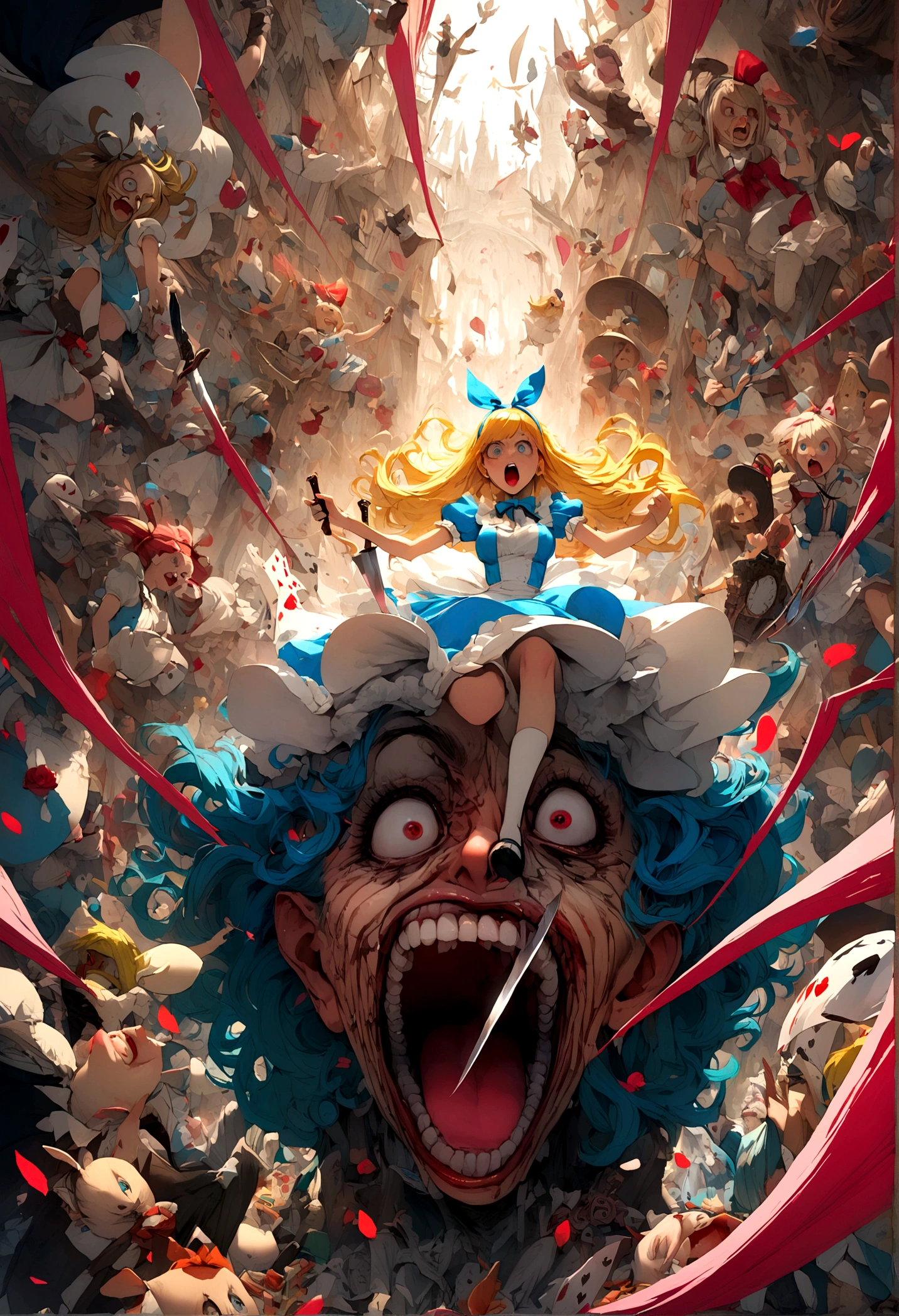 Alice in wonderland, crazy, knife, madness