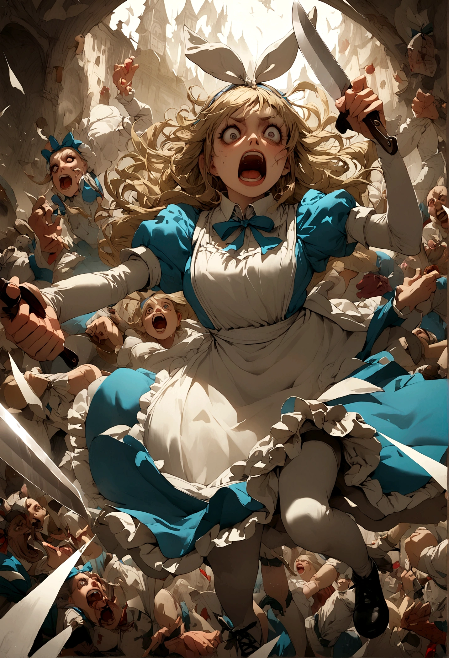 Alice in wonderland, crazy, knife, madness