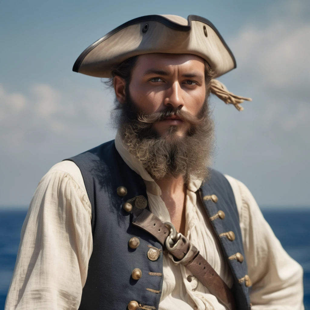 19Pirates in the Mediterranean in the first half of the 19th century、Man with beard、Super beauty、Upper body UP、Always detailed、Ultra delicate、photograph、3d