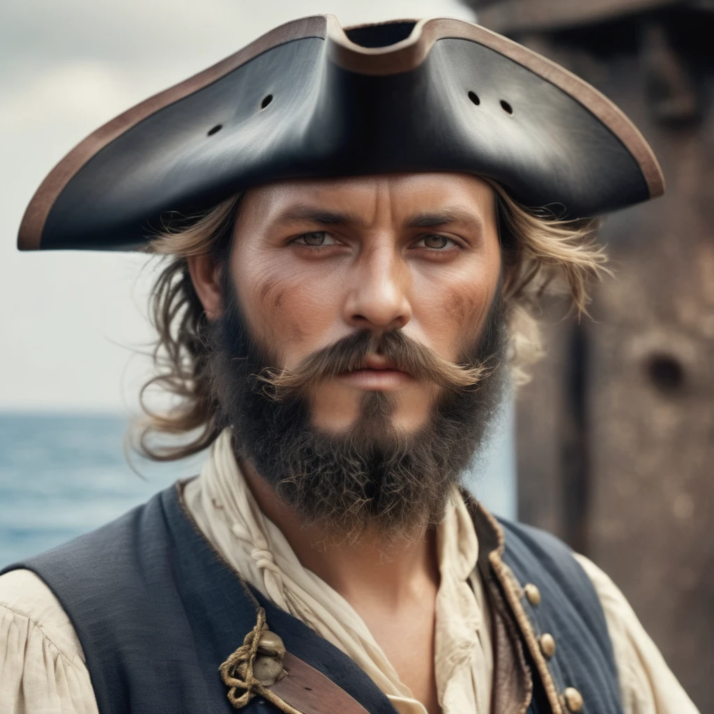 19Pirates in the Mediterranean in the first half of the 19th century、Man with beard、Super beauty、Upper body UP、Always detailed、Ultra delicate、photograph、3d