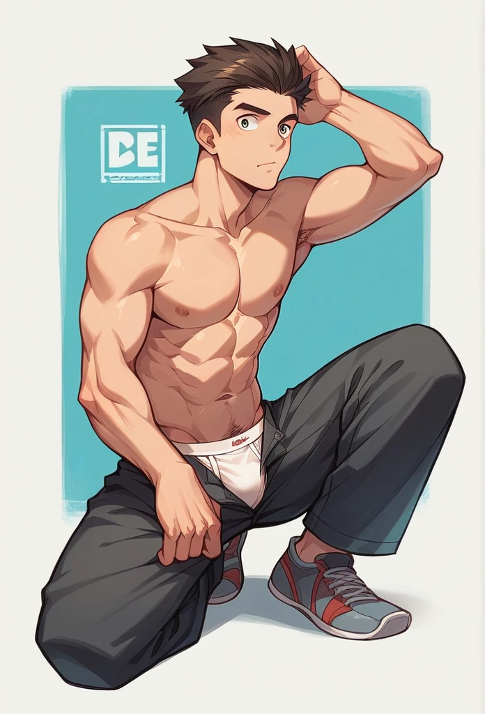 1boy, male, shirtless, underwear, shortpants, random hairstyle, randon haircolor, random eyes, random pose, full body, random background, random age, random body,