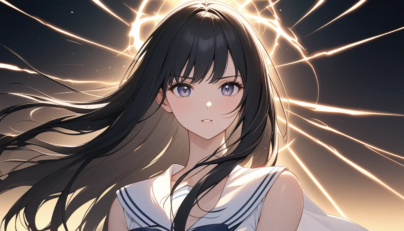 A high school girl in a summer sailor uniform,
A design and expression that will shock you as if you were struck by lightning.
The summer sun shines on her. Black hair, straight, long, shiny hair. The background is a light, cool,
The image is vividly rendered with a touch that reproduces a dainty maiden.If the completion score for this project is 60 points, please give us a 100 point completion score work.