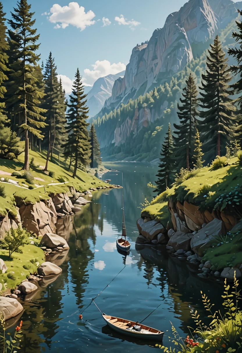 Beauty,Fly Fishing,sunny,Picturesque scenery,Fishing line clear,The movements are graceful