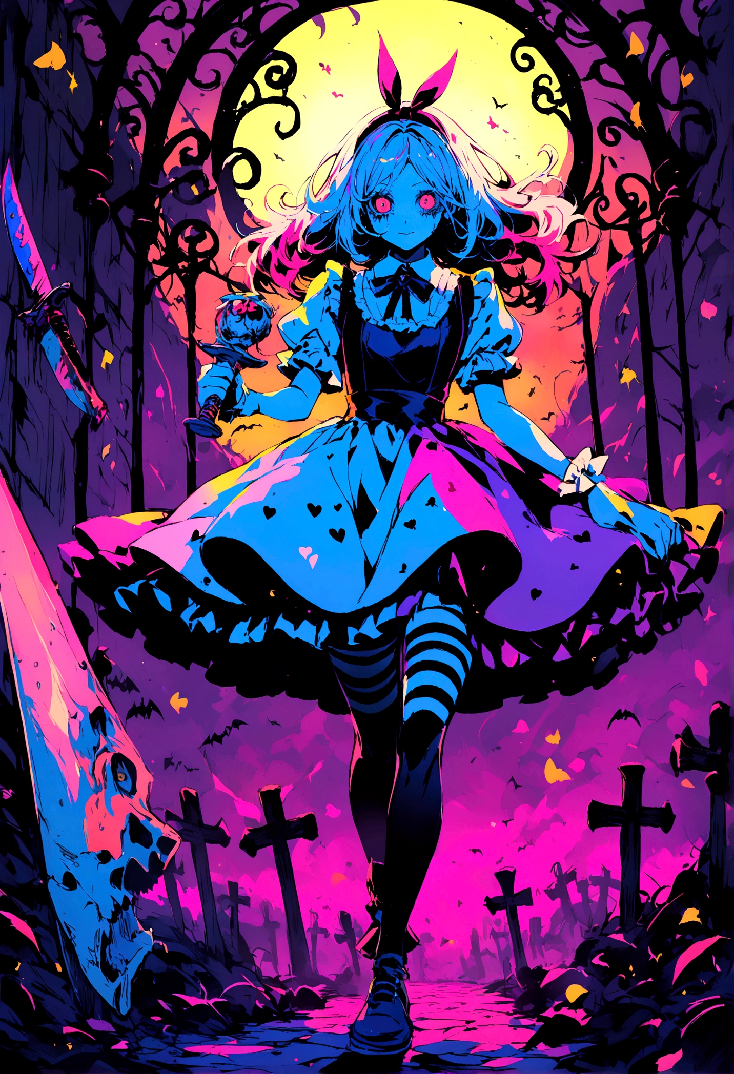 creepy Alice in wonderland with knife