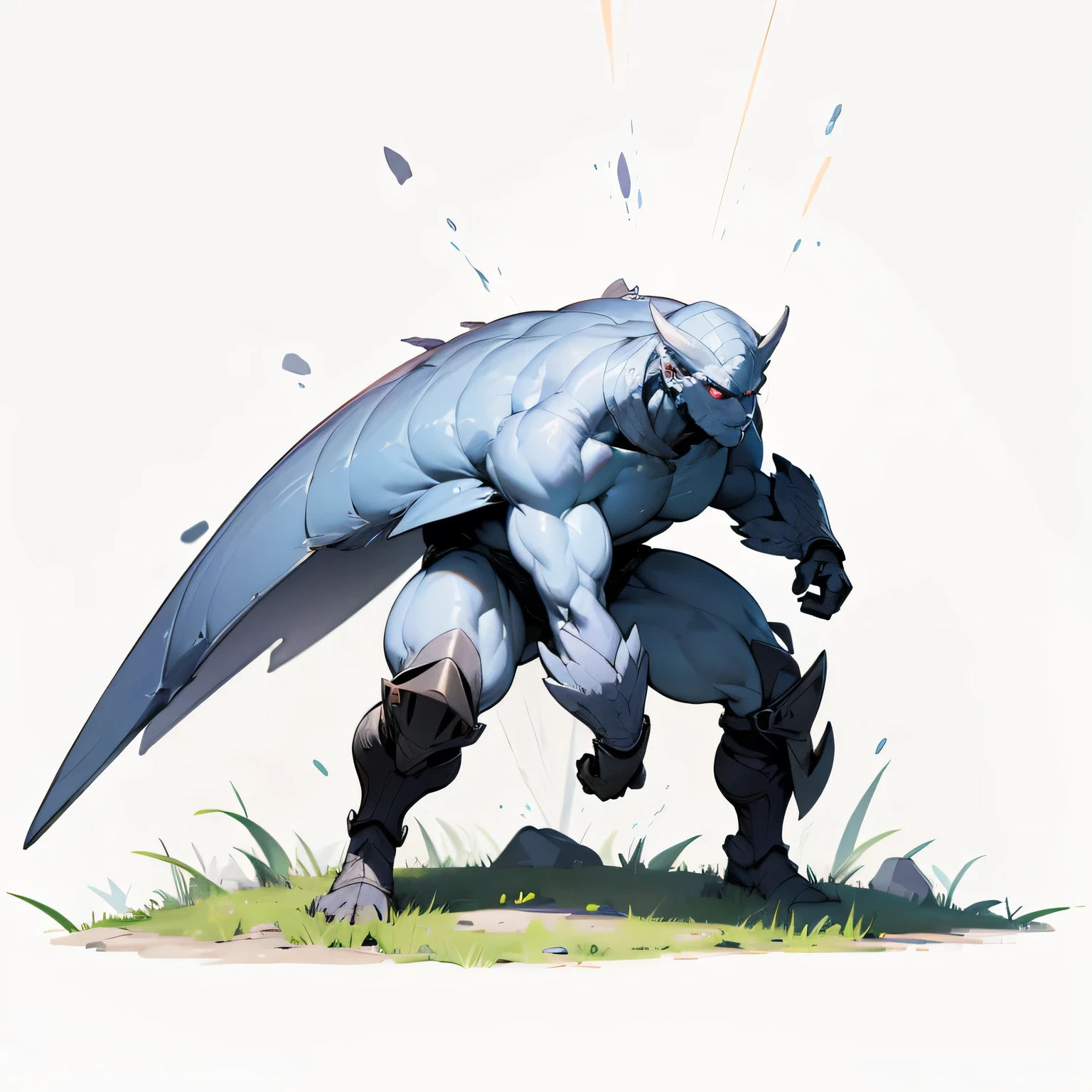 Please make an evolutionary change of this character with the same characteristic features of his body and skin, Grassroots, no background