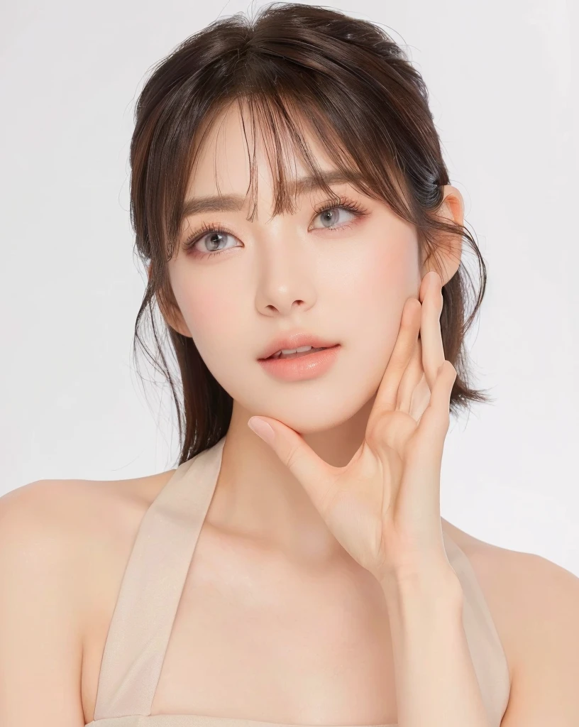 ((Best Quality, 8K, Masterpiece, : 1.3)), Sharp, Sharp, Beauty: 1.2, Perfect Body Beauty: 1.4, Slim Abs: 1.2, ((Layered Hairstyle, Big: 1.2)), Highly Detailed Face and Skin Texture, Detailed Eyes, Double Eyelids, looking at the camera, cute pink tone makeup, stunning, gorgeous, slight smile, clear eyes, blink eyes, very big eyes