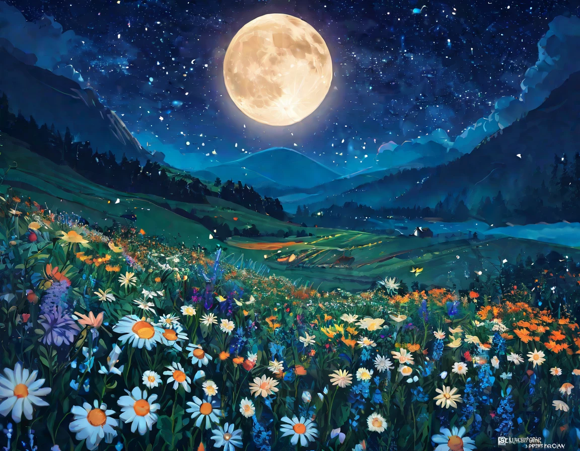 Wildflowers，The night sky is full of flowers，✨🕌🌙，Beautiful as the moon，Moonlight at night，Hippie in the cabin，Hannah Moon，Moonlight，Flower fields at night，Traditional Moon，Moonlight的夜晚