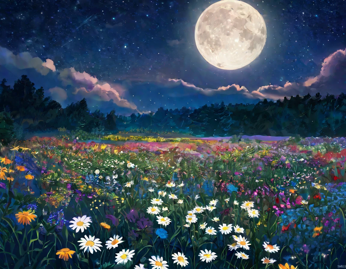 Wildflowers，The night sky is full of flowers，✨🕌🌙，Beautiful as the moon，Moonlight at night，Hippie in the cabin，Hannah Moon，Moonlight，Flower fields at night，Traditional Moon，Moonlight的夜晚