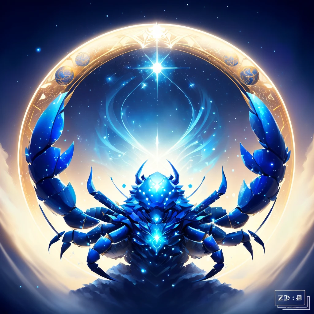zodiac sign of cancer with a blue crab and a glowing star, zodiac libra sign, a beautiful artwork illustration, jen bartel, by Izidor Kršnjavi, zodiac sign, unknown zodiac sign, crab, by Adam Marczyński, art cover illustration, petros afshar speedart, inspired by Petros Afshar, epic fantasy sci fi illustration