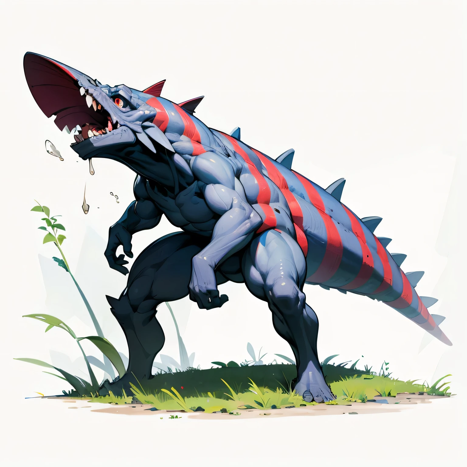 Please make an evolutionary change of this character with the same characteristic features of his body and skin, Grassroots, no background