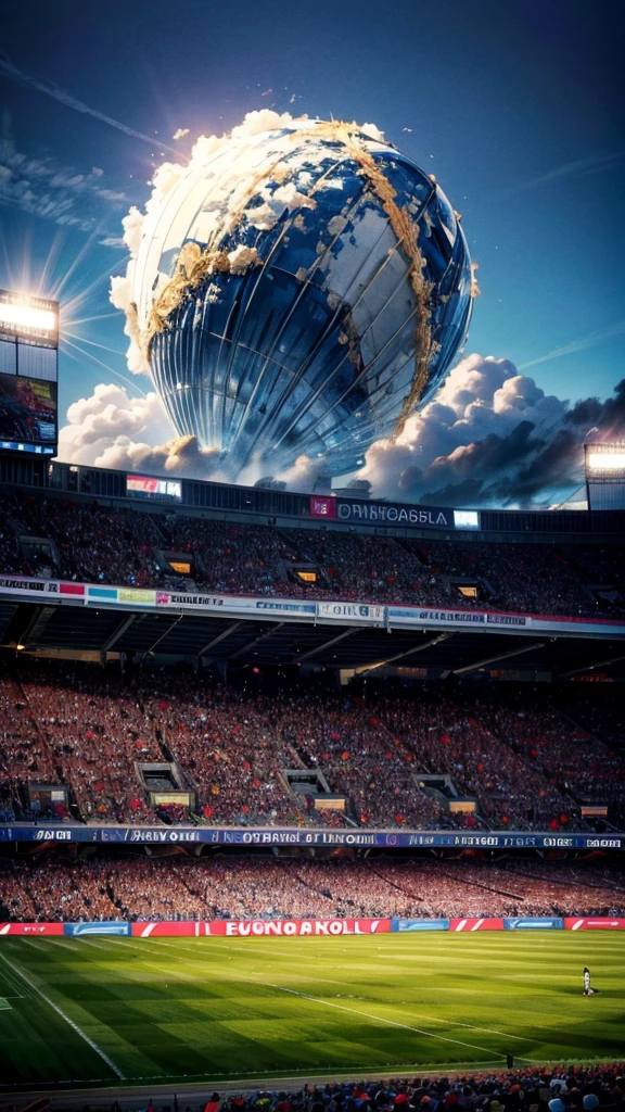 a beautiful detailed landscape of a football stadium, a large crowd of people in the stands, detailed players on the field, UEFA EURO 2024 logo, (best quality,8k,highres,masterpiece:1.2),ultra-detailed,(realistic,photorealistic,photo-realistic:1.37),dynamic lighting,cinematic composition,dramatic angles,vibrant colors,highly detailed fans,professional sports photography
