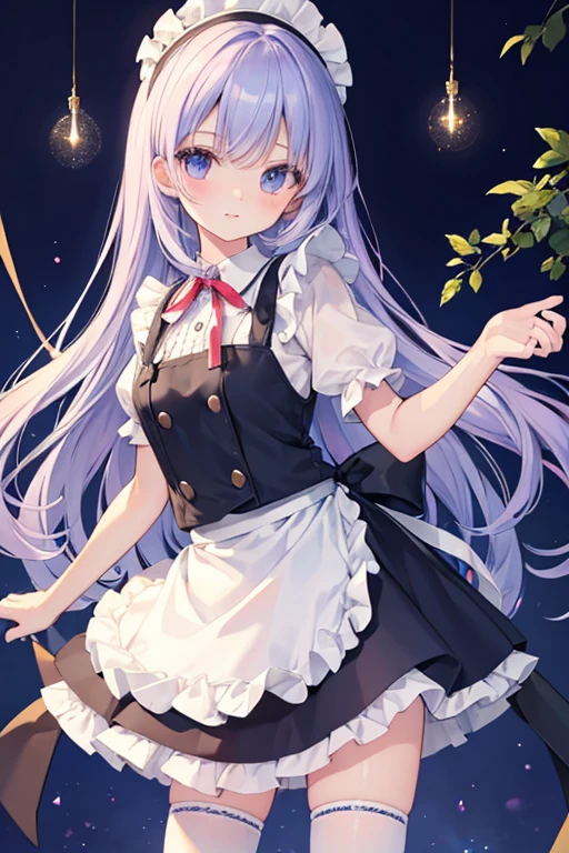 Highest quality、masterpiece、High sensitivity、High resolution、Detailed Description、Slender body、Slim Body、Frill apron、mini skirt、Knee-high socks、