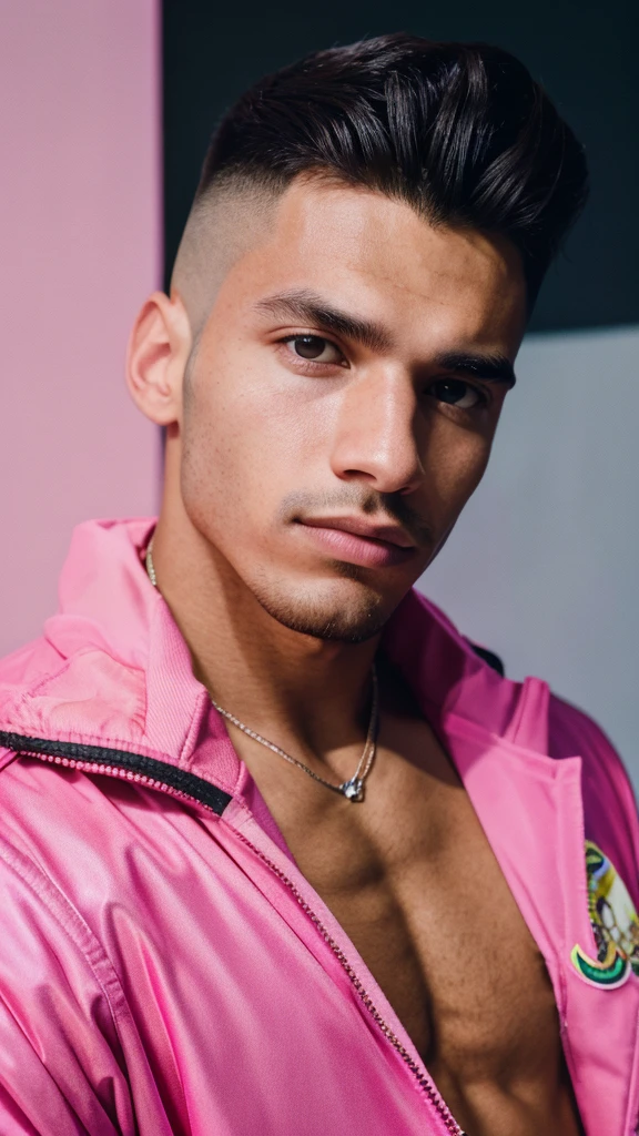 a close up of a man in a pink jacket posing for a picture, diego fernandez, declan mckenna, declassified, asher duran, photo in style of tyler mitchell, zac retz, deiv calviz, jayison devadas, high quality portrait, official art, headshot profile picture, raphael personnaz, riyahd cassiem, official product photo, photoshoot portrait