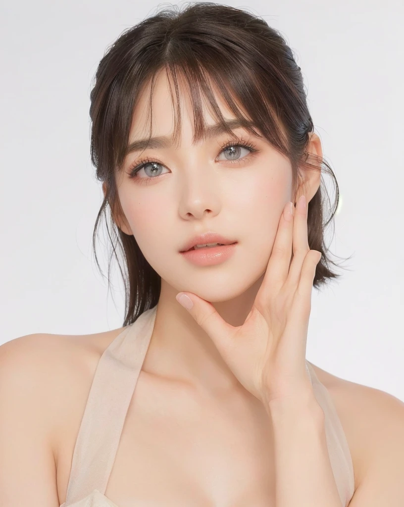 ((Best Quality, 8K, Masterpiece, : 1.3)), Sharp, Sharp, Beauty: 1.2, Perfect Body Beauty: 1.4, Slim Abs: 1.2, ((Layered Hairstyle, Big: 1.2)), Highly Detailed Face and Skin Texture, Detailed Eyes, Double Eyelids, looking at the camera, cute pink tone makeup, stunning, gorgeous, slight smile, clear eyes, blink eyes, very big eyes