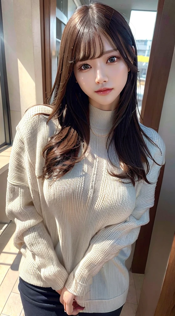 ((Highest quality)), ((masterpiece)),Winter clothing style、Looking into the camera、Casual wear,Sexy Woman,Photorealistic, sunlight, Full body portrait, Amazingly beautiful,Dynamic pose,Porn Shooting,Unclear、Adult women、Looking into the camera, Milky W, Skin with attention to detail, Realistic skin detail、Sharp focus、Volumetric Fog、Highly detailed face、Highly detailed eyes、Highly detailed skin、Highly detailed fingers、Highly detailed nose、Highly detailed detailed mouth、Perfect Anatomy、Detailed Background、Detailed clothing、knit