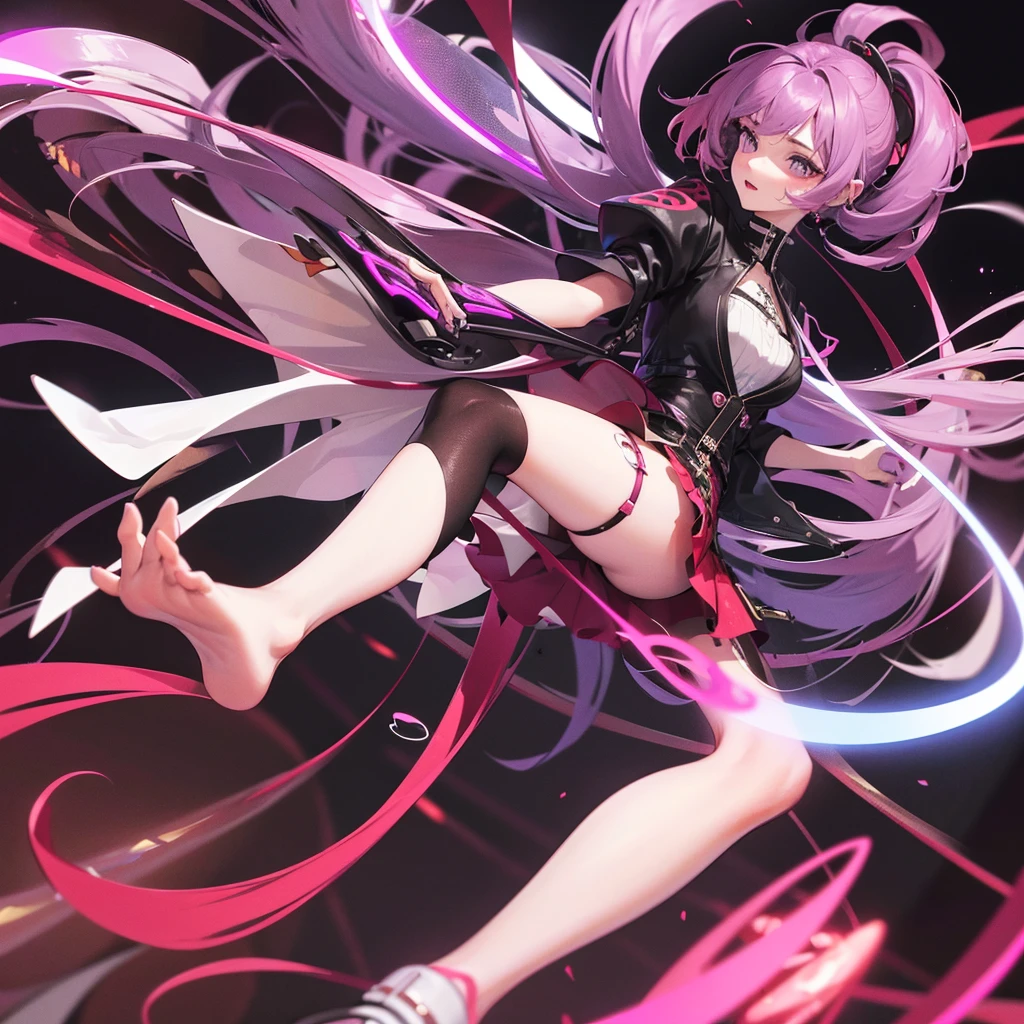 girl in a short skirt, one, hair (Hovstik-beznyashka), hair color red-violet. 3D wallpaper in high quality.