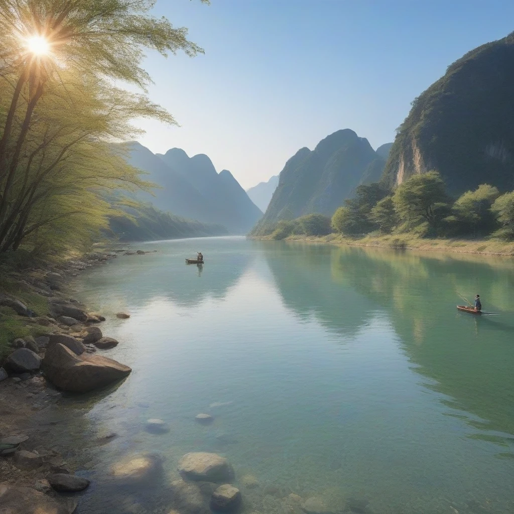 Key words :。 sunny,Picturesque scenery,Fishing line clear,The movements are graceful