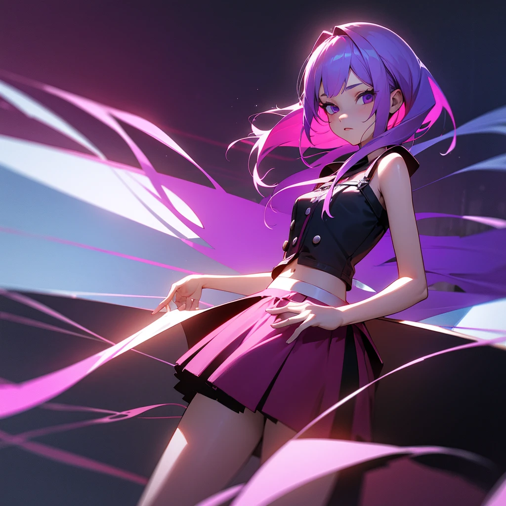 girl in a short skirt, one, hair (Hovstik-beznyashka), hair color red-violet. 3D wallpaper in high quality.