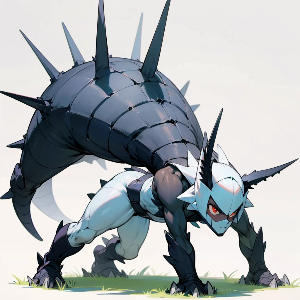 Please make an evolutionary change of this character with the same characteristic features of his body and skin, Grassroots, no background