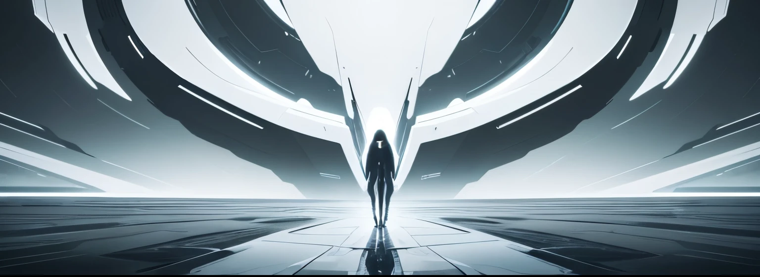 Design an abstract and elegant presentation cover page picture with a sci-fi and digital touch for the topic of AI. The main theme color is white, creating a clean and minimalist look. Incorporate large white designs with modern and sci-fi style shapes and lines to add a futuristic element. Avoid including any human figures, focusing solely on the abstract elements. Let the composition exude sophistication and captivate viewers with its visually striking and contemporary aesthetic.