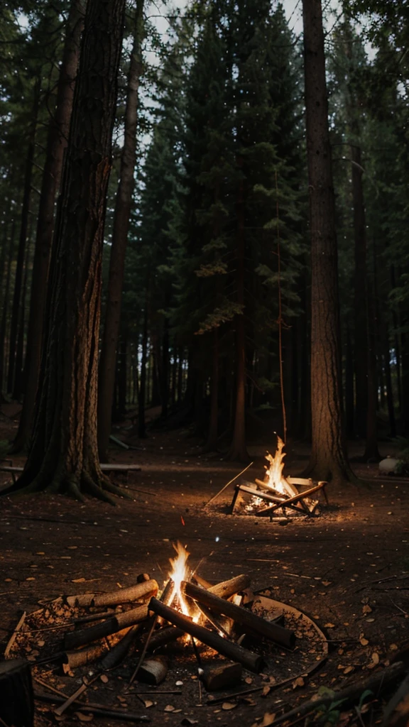 A campfire in a forest