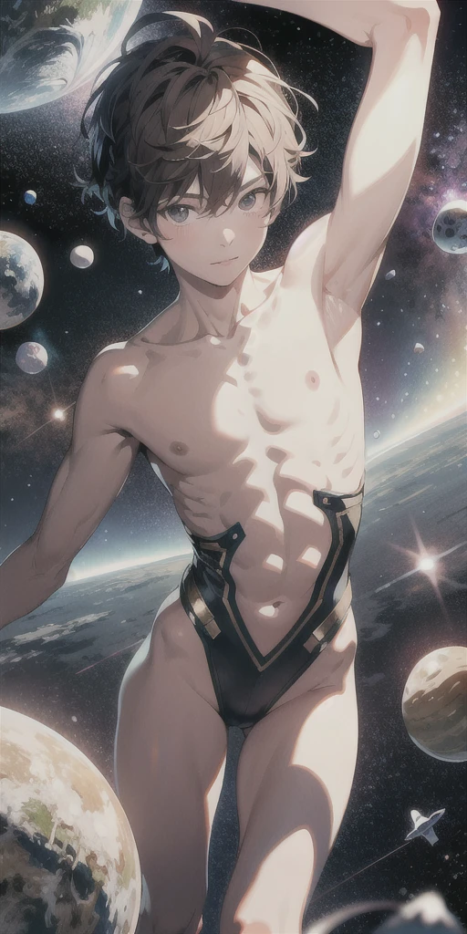 ridiculous resolution, high resolution, (masterpiece:1.4), super detailed, 1boy, seen from above, space, floating, --v 6