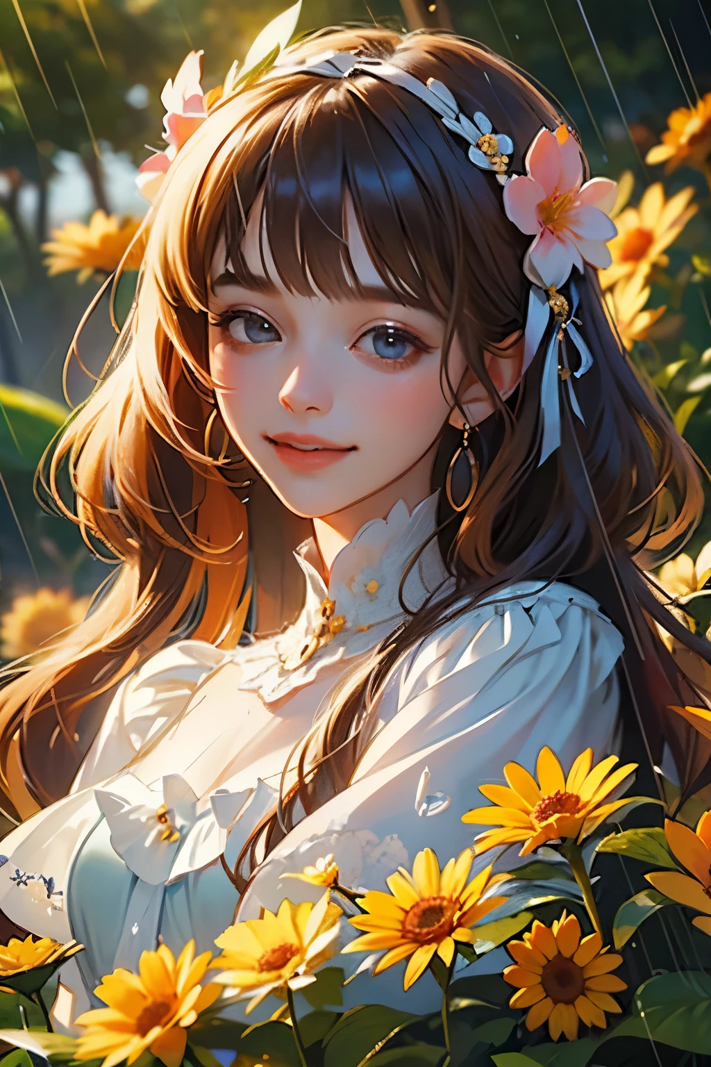 creat a very beautiful young woman a flower girl is she, I saw her sitting in the rain Raindrops falling on her She didn't seem to care She sat there and smiled at me And I knew (I knew, I knew, I knew, I knew) She could make me happy (happy, happy) Flowers in her hair, flowers everywhere I love the flower girl Oh, I don't know just why She simply caught my eye I love the flower girl she seemed so sweet and kind. She crept into my mind. I knew I had to say hello (hello, hello) She smiled up at me She took my hand and we walked through the park alone But I knew (I knew, I knew, I knew, I knew) She had made me happy (happy, happy) Flowers in her hair, flowers everywhere I love the flower girl Oh, I dont know just why She simply caught my eye I love the flower girl she seemed so sweet and kind She crept into my mind Suddenly the sun broke through (see the sun). I turned around she was gone (where did she go). And all I had left was one little flower from her hair. But I knew (I knew, I knew, I knew,), She would make me happy.,colorful