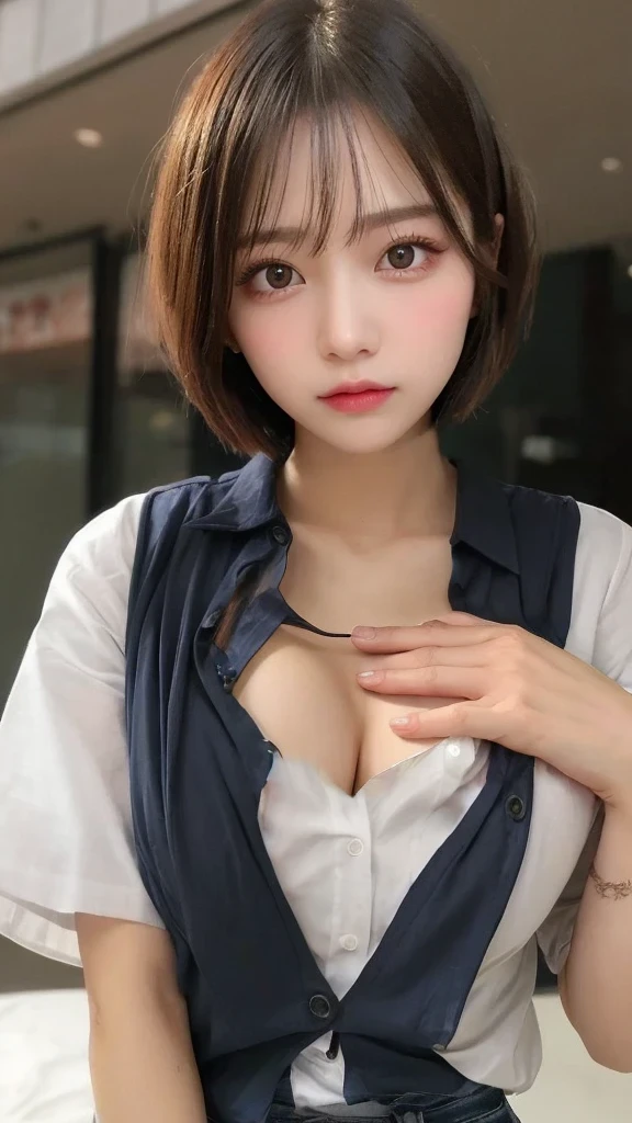 Close the shirt、Ample breasts、Hand correction