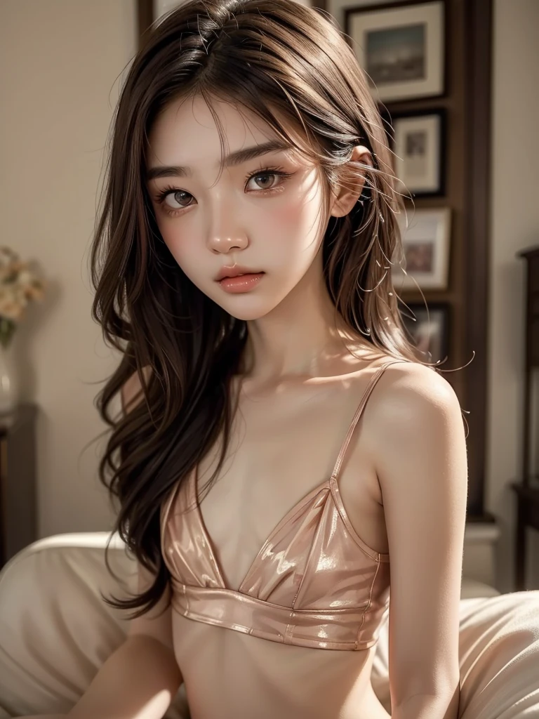 ((Highest quality)), ((masterpiece)), (detailed), One girl, ((nude)),15 years old, panty shot,((flat chest:1.4)), (stare at viewer with stern eyes:1.5),(bitting own lip:1.1),(angry:0.9),nose blush,(shamefull:1.2), surprised, Beautiful Korean Women, Beautiful young Korean woman, Young and adorable Korean face, Gorgeous Young Korean Woman, Korean Girls, Girl cute beautiful face, Portraits of Korean female idols, Young and pretty Asian face, Cute natural anime face,Asian pretty face,((glistening eyes)),((glistening eyes )),((large eyes)),(( pretty eyes)) ,(detailed),Perfect Face,((One girl)), ((clear eyes)),((show nipples)),((beautiful skin)), don't wear anything