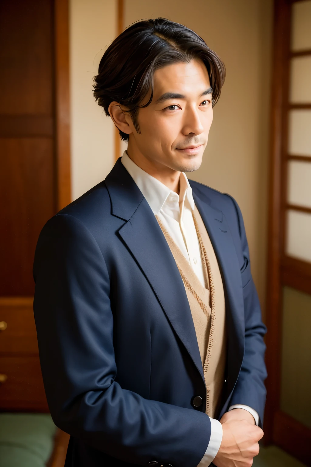 ((Highest quality)), ((masterpiece)), (detailed), 40s Japanese male,Handsome,Short Hair