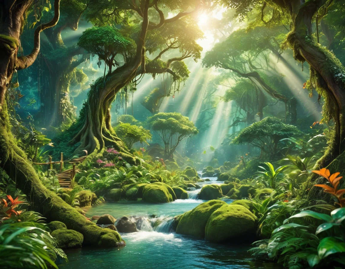 Huge forest,There is a stream flowing through, forest portal, Forest Background, Forest environment, Peaceful Elf Forest, enchanted magical The Jungle Book, lush Fairy Forest, The Jungle Book, beautiful Forest view, Forest view, spinning scene in forest, In a picturesque forest diorama, Forest Theme, Fairy Forest, Forest scene, beautiful ancient forest