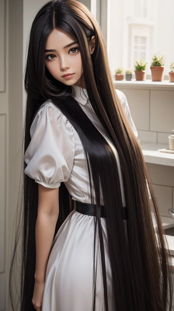 girl with silky hair play