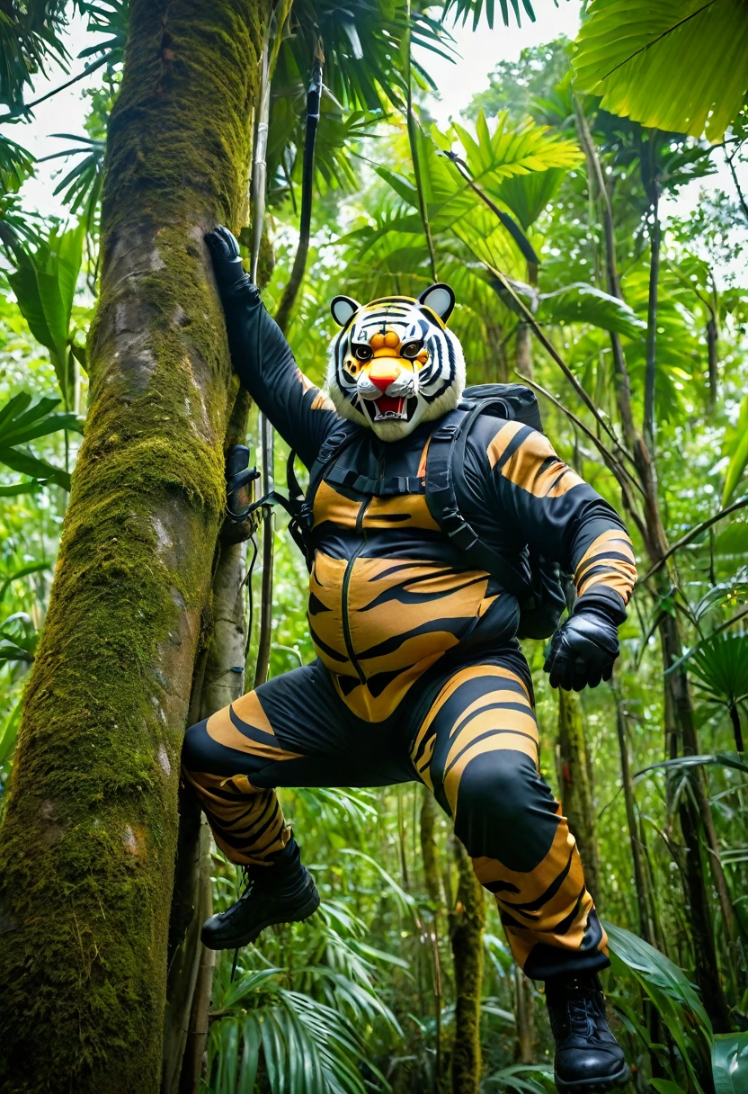 (a dark-skinned bearded fat muscular old man in a bulky army camouflage zipper diver suit) masturbating, thumbs up, carrying a gun, muscular, Bruce Onobrakpeya, sumatraism, stanley artgermm, action, heroic, fierce, smiling