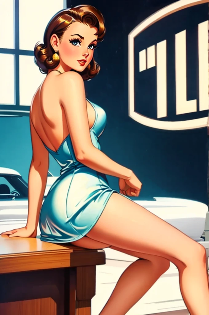 gorgeous woman, short dress, vintage pin up