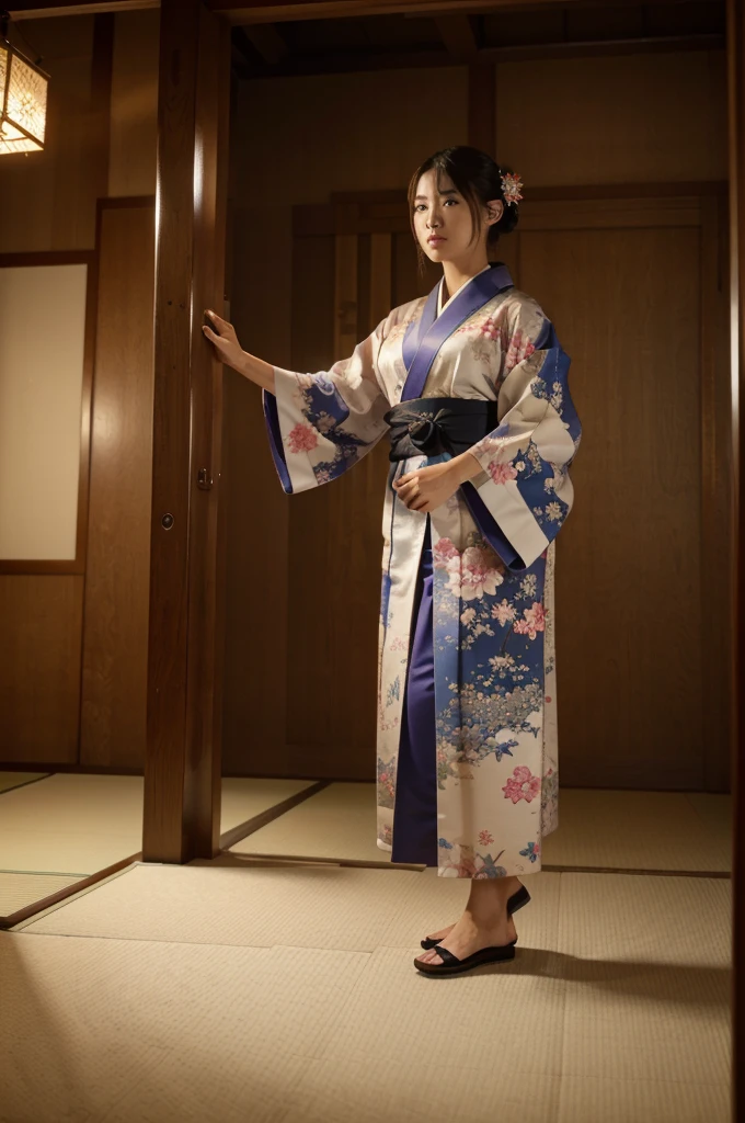 (8k, Best Quality, Masterpiece, ultra high definition: 1.2),kimono,japanese room,also,whole body