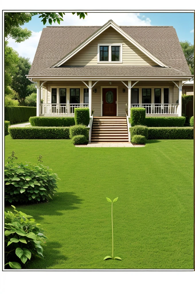 Clipart of a house border with 4 leaf with a stem from bottom to top