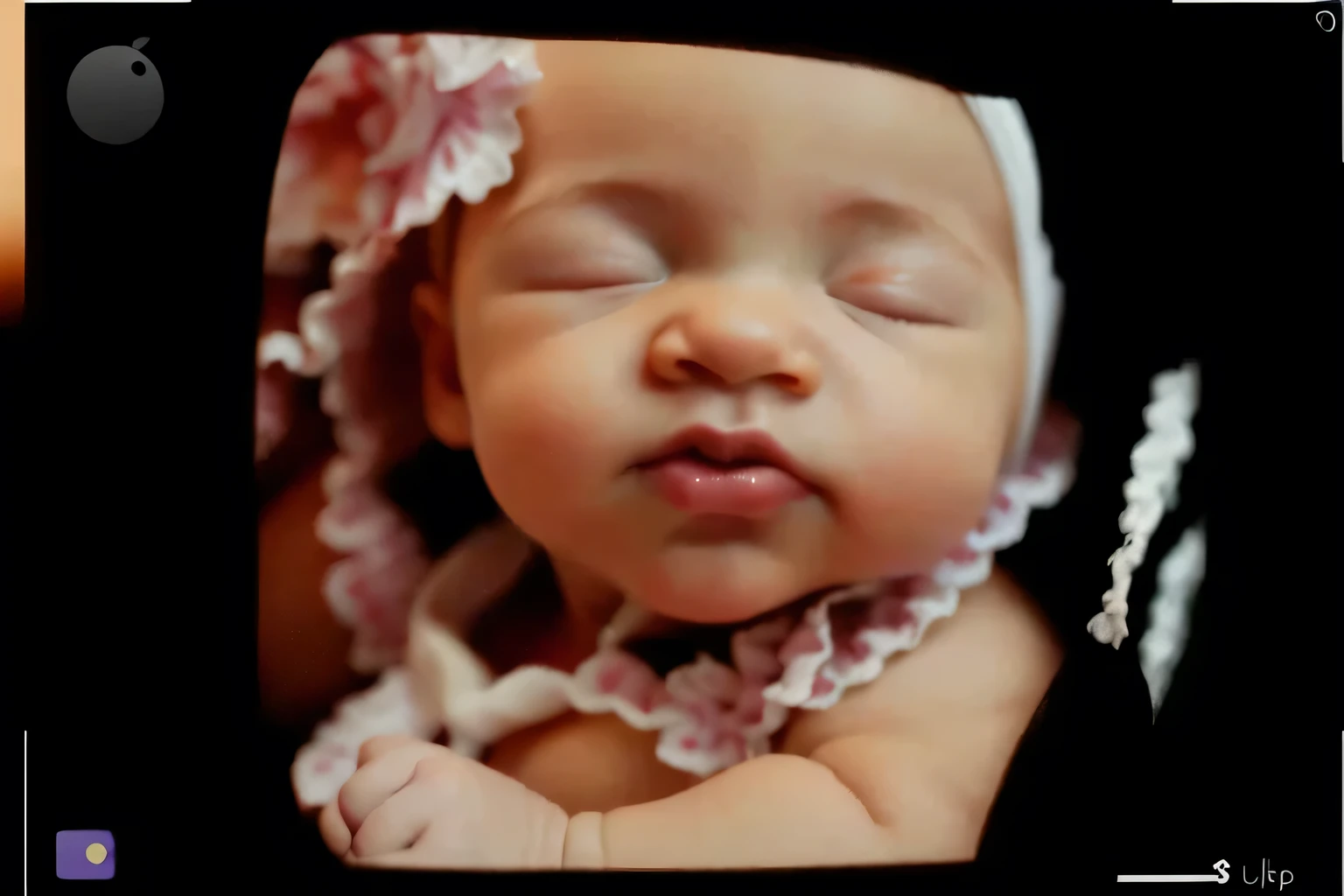 match picture, same angle, portrait, real baby, realistic baby face, sleeping grumpy white baby girl, baby lips, baby nose, fix nose, small nose, fix lips, full lips, fix eyelids, fetus, inside womb, rosy face, hd, realistic, cute, 8k, uhd, high quality, sharp focus, the composition beautiful rich and bright