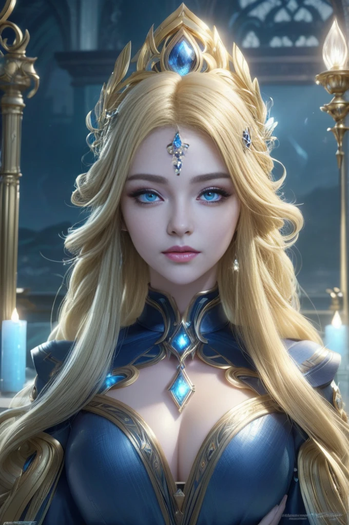 (extremely detailed CG unity 8k wallpaper,masterpiece, best quality, ultra-detailed),(best illumination, best shadow, an extremely delicate and beautiful),floating,high saturation,blonde hair+blue eyes:1.2,gloomy gothic scenery, long hair, gaze into the distance. (A beautiful girl with long blonde hair and blue eyes sparkling gothic lighting)