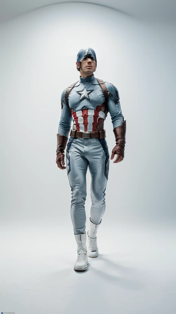 (8k, RAW photo, best quality, masterpiece:1.2),ultra realistic, masterpiece, solo, white background, full body, monster, simple background, standing, captain america