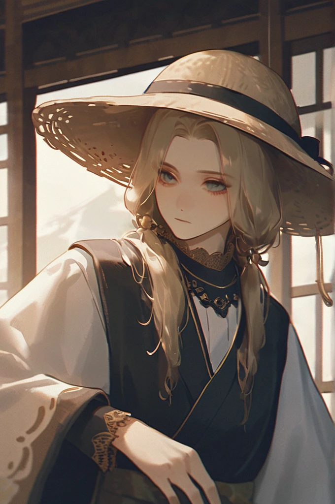 ((Лучшее качество)), ((шедевр)), (подробный), A samurai in a straw hat