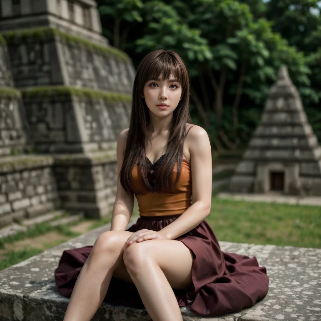 Kasumi, brown eyes, (best quality, ultra-detailed), (realistic:1.37), beautiful and detailed face, ultra-realistic texture, delicate face, delicate body, red lipstick, bright colors. High definition, 8K,