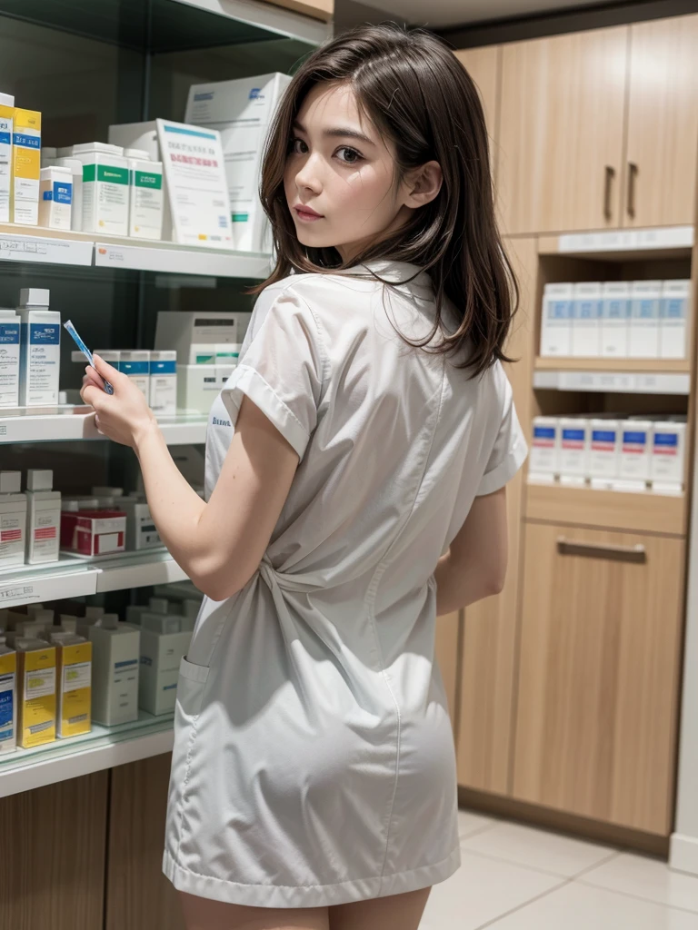 (Highest quality), (masterpiece), pharmacist, Dispensing, look back,