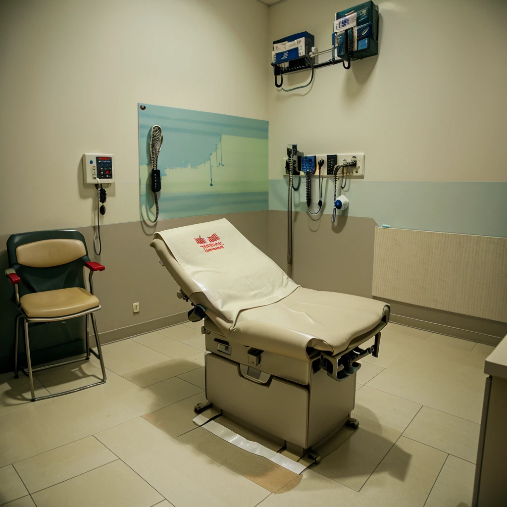 Examination room , a lot of blood on the patient , blood on doctor hands , masks