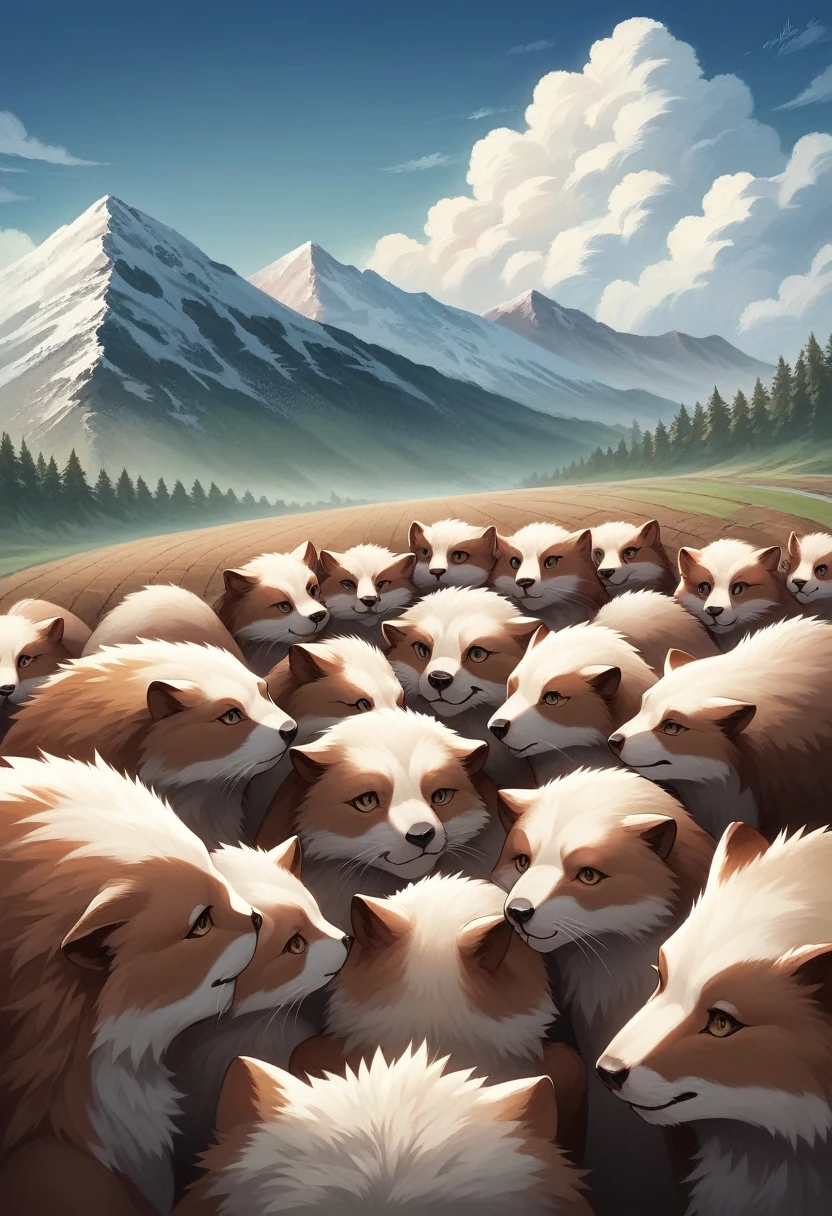 top quality, best quality, High-quality illustrations, masterpiece, super high resolution, detailed background, detailed background, Mountain railways in Switzerland, group shot, 6+boys, 6+girls, night sky, absurdres(highly detailed beautiful face and eyes)perfect anatomy(Photo of family trip)(kemono, furry anthro)selfie,