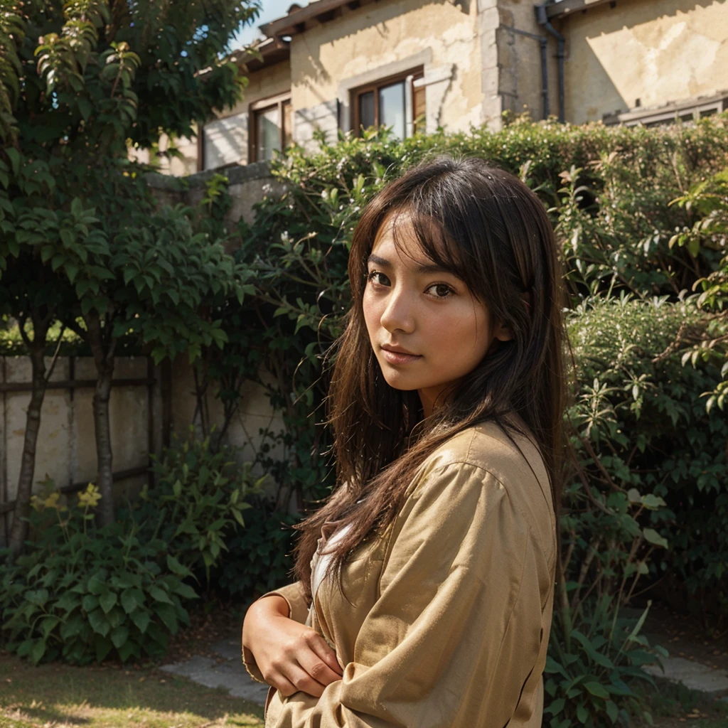 Une femme Asian , brune, Bronze, reasliste , light in the countryside
