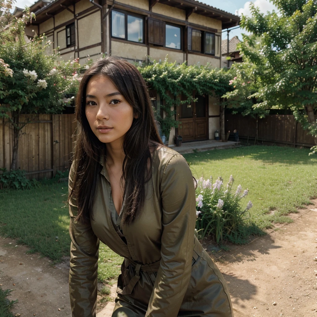 Une femme Asian , brune, Bronze, reasliste , light in the countryside