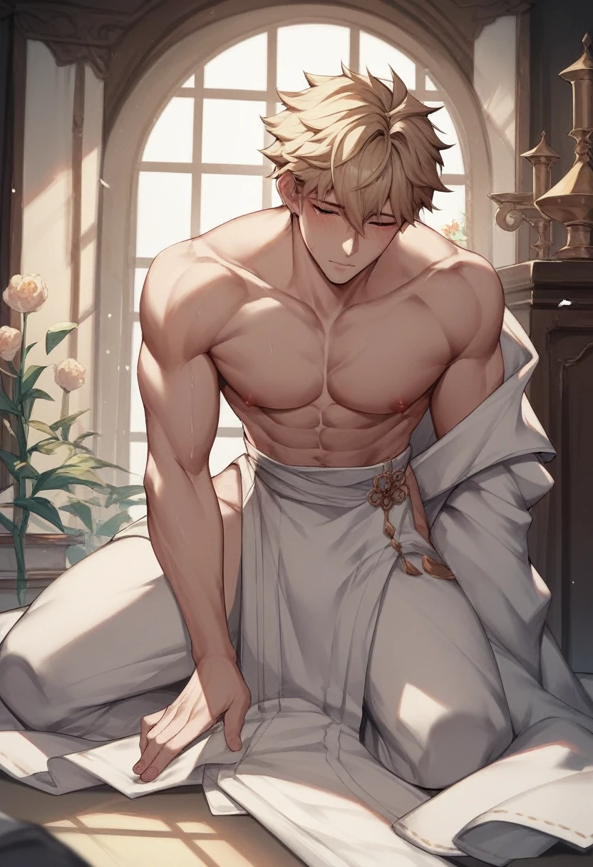 A male introducing shy to the owner of mansion, The male headpatting the shy , in a mansion room