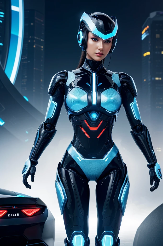 

In the center of the image, there is a sleek and modern humanoid robot with a futuristic background. The robot has a metallic surface with blue and silver highlights, giving it a high-tech appearance. Its hands are positioned as if it's presenting something. In its right hand, the robot is holding a vibrant and colorful smartphone ??? icon, and in its left hand, it holds another equally vibrant and attention-grabbing ??? icon. The background features a futuristic cityscape with elements of advanced technology, enhancing the overall high-tech feel of the scene.