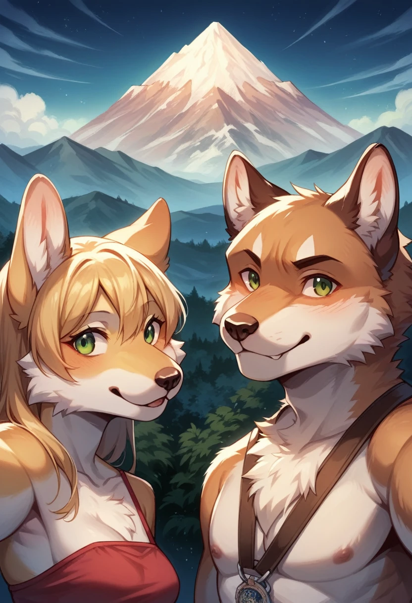top quality, best quality, High-quality illustrations, masterpiece, super high resolution, detailed background, detailed background, Mountain railways in Switzerland, group shot, boys, girls, night sky, absurdres(highly detailed beautiful face and eyes)perfect anatomy(Photo of family trip)(kemono, furry anthro)selfie,