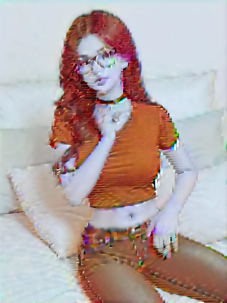 woman sssniperwolf is wearing glasses and choker necklace laying down on the bed, wearing a black top and jeans, best quality